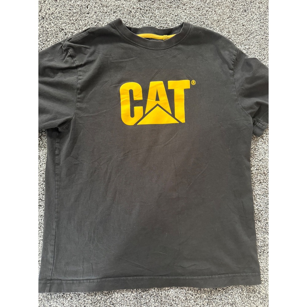 CAT Caterpillar Mens Graphic T-Shirt Black Yellow Logo Workwear Tee Size M